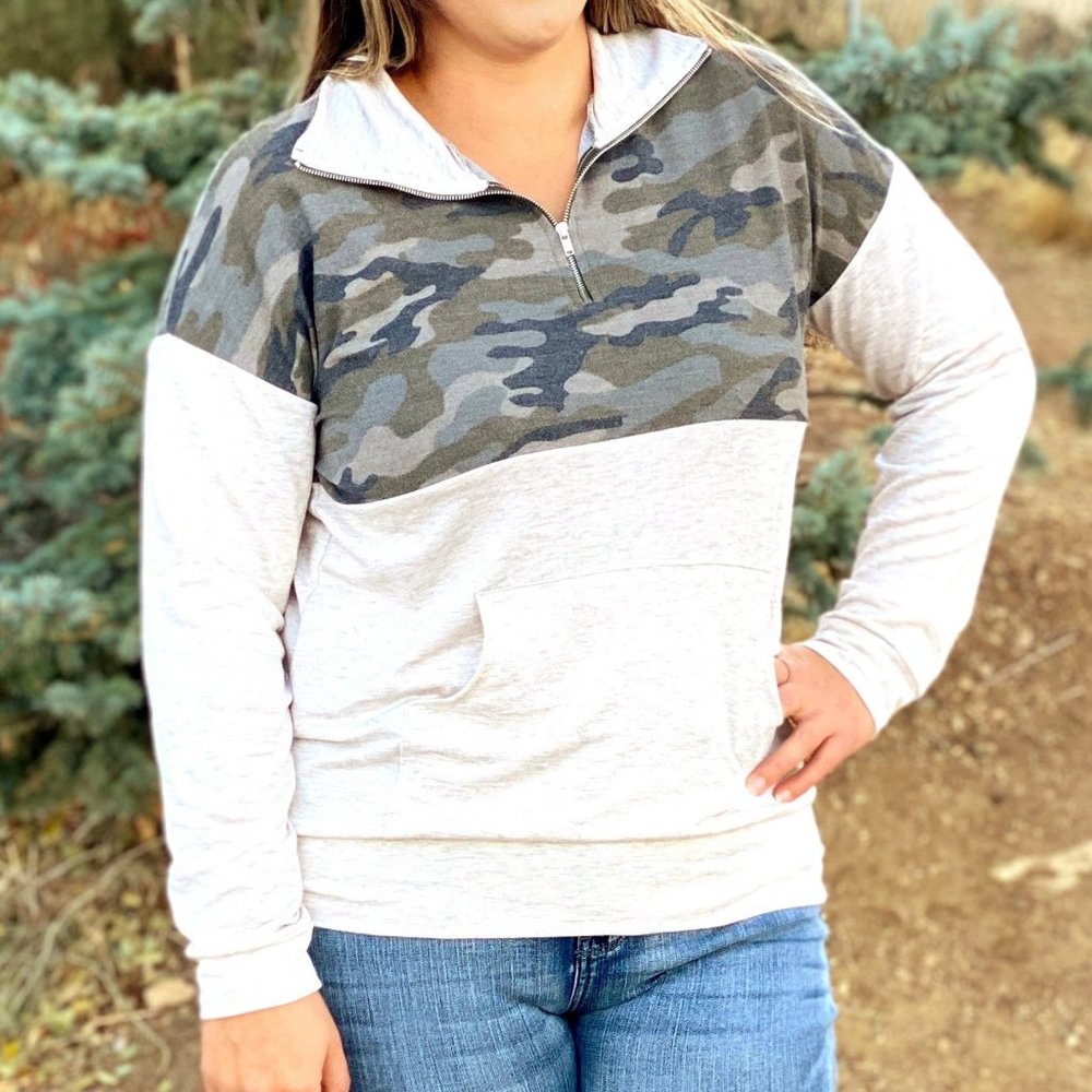 Half Camo Pullover in Oatmeal (Large)